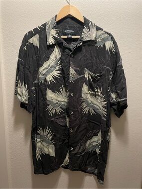 Vintage Most Wanted Mens Black Tropical Print Button Down Hawaiian Shirt Large